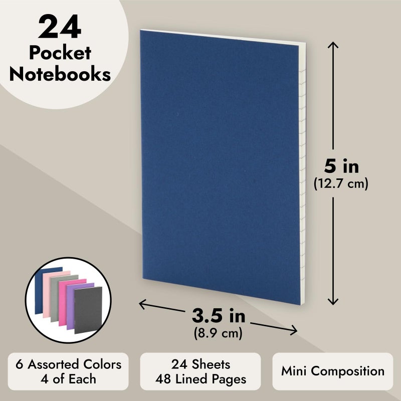 Paper Junkie 24 Pack Mini Paper Notebooks for Kids, Bulk Pocket Notepads with 48 Lined Pages for Journaling, Writing, Composition, School Supplies (6 Colors, 3.5 x 5 in) - Composition Notebook - Image 4